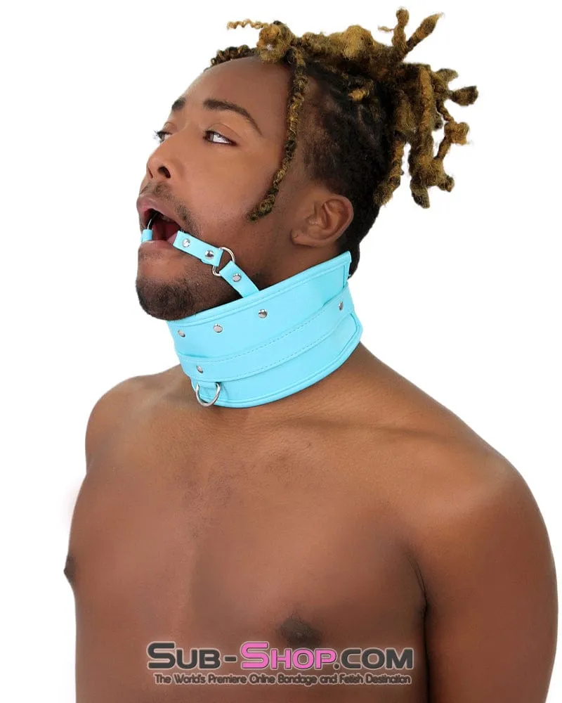 1882MQ-SIS      Pretty Sissy Feminization Boi Bondage Slave Diamond Blue Posture Collar with Ring Gag