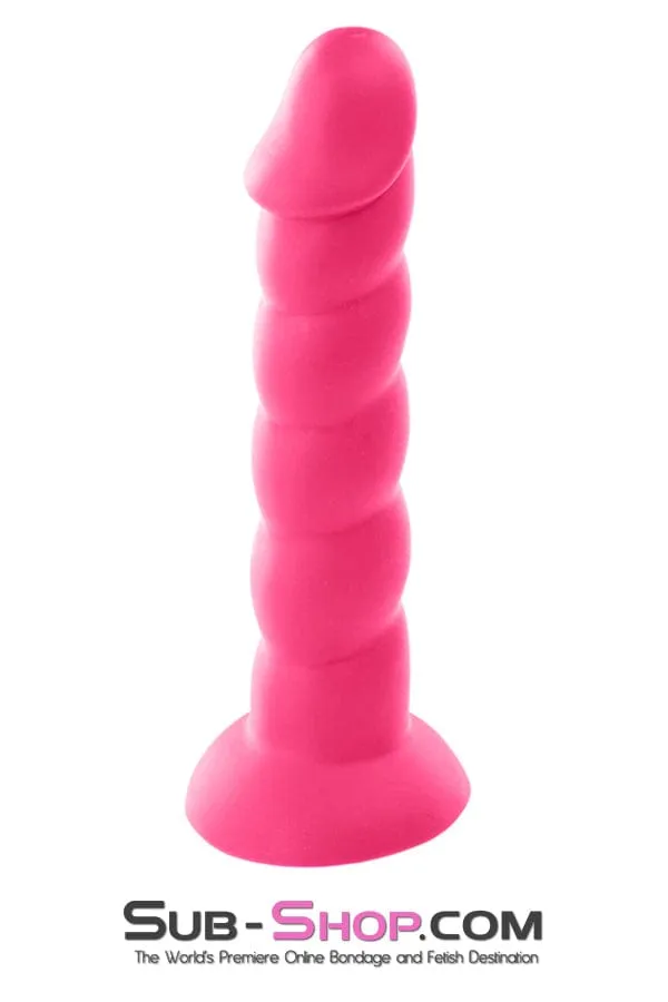 2363M      Pink Twist Silicone Ripple Dildo with Suction Cup Base