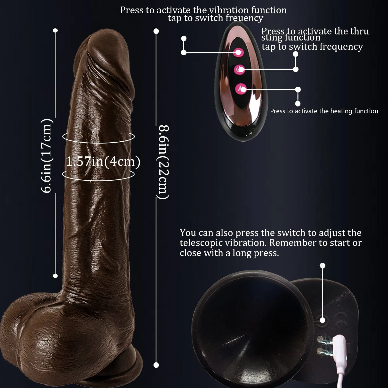 8.6-In Vibrating Thrusting Swing Thick Long Lifelike Dildo With Remote Control
