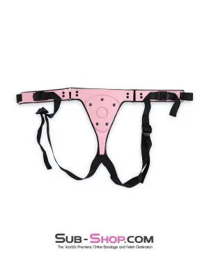 8873DL-SIS      Femme Domme Pretty Pink Sissy Boi Professional Dominatrix and Black Strap on Harness