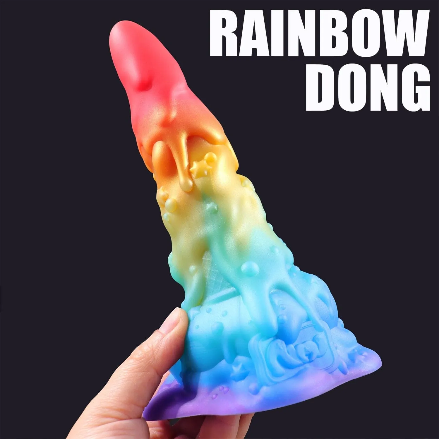 AIMITEX 7.48-inch Rainbow Ice Cream Liquid Silicone Fantasy Dildo Masturbation Massager