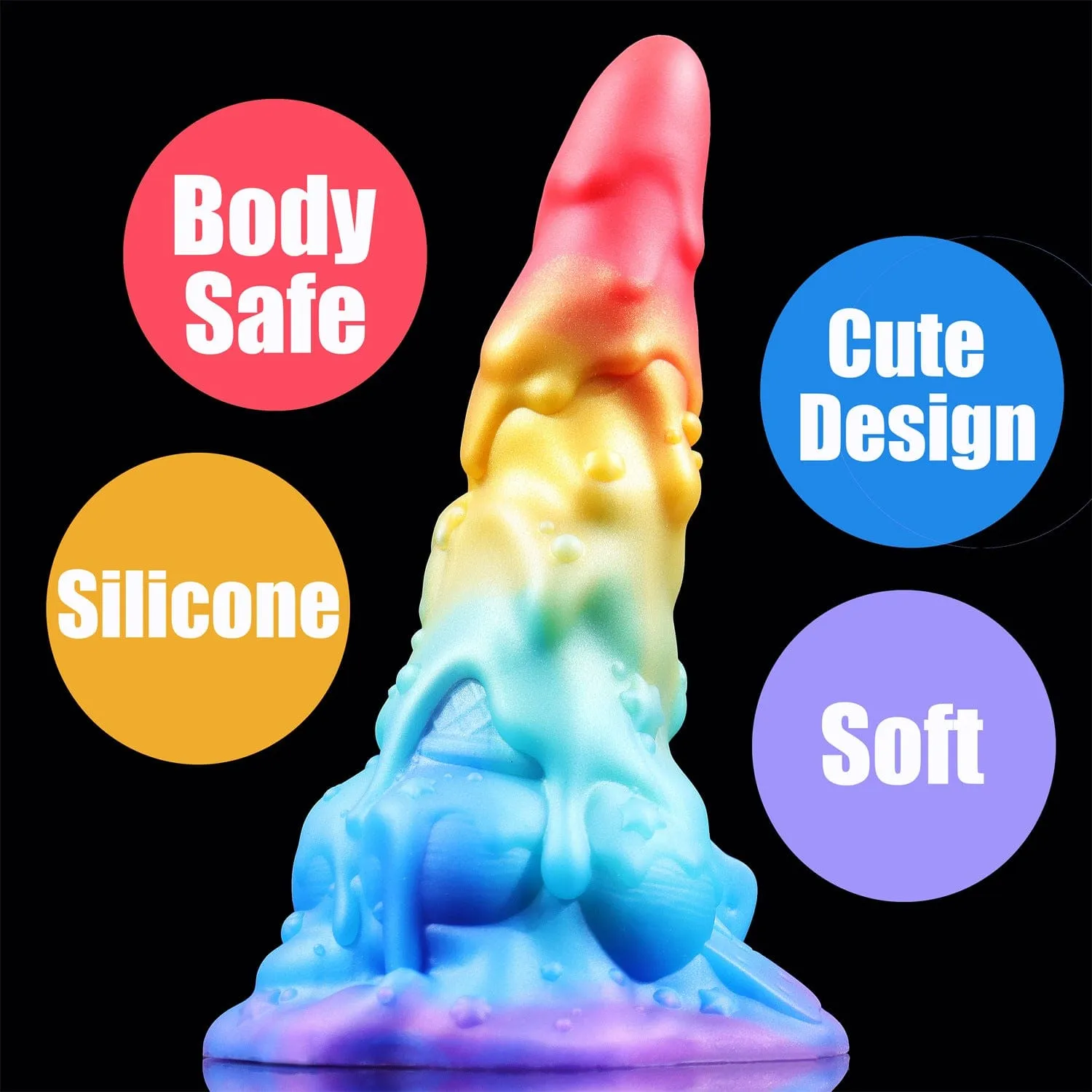 AIMITEX 7.48-inch Rainbow Ice Cream Liquid Silicone Fantasy Dildo Masturbation Massager