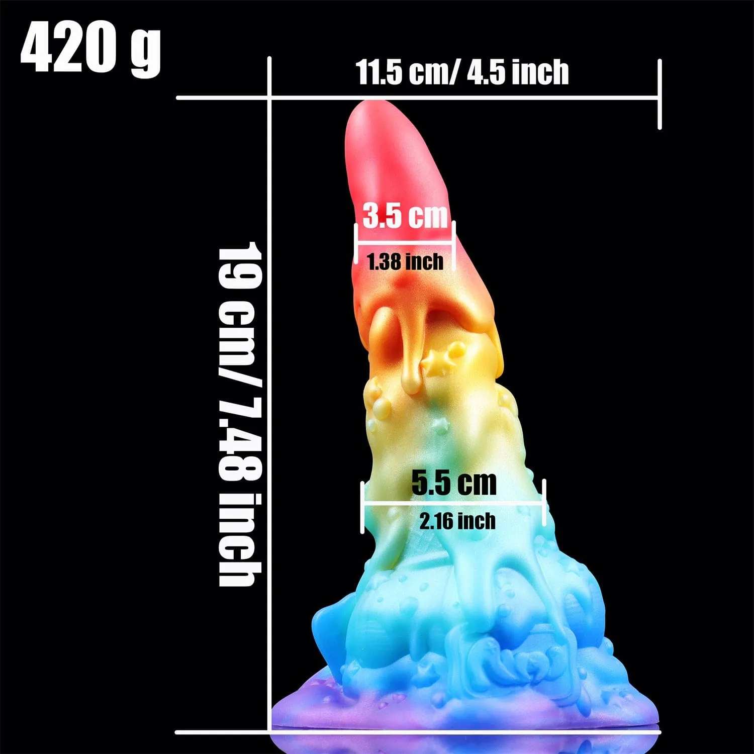AIMITEX 7.48-inch Rainbow Ice Cream Liquid Silicone Fantasy Dildo Masturbation Massager