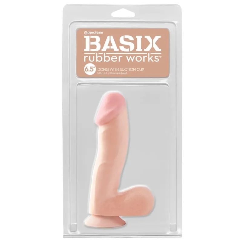 Basix Rubber Works - 6.5 Inch Dong With Suction Cup - Flesh