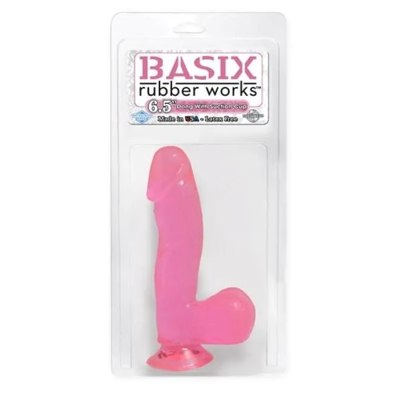 Basix Rubber Works - 6.5 Inch Dong With Suction Cup - Pink