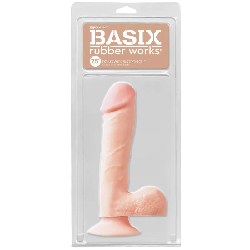 Basix Rubber Works - 7.5 Inch Dong With Suction Cup - Flesh