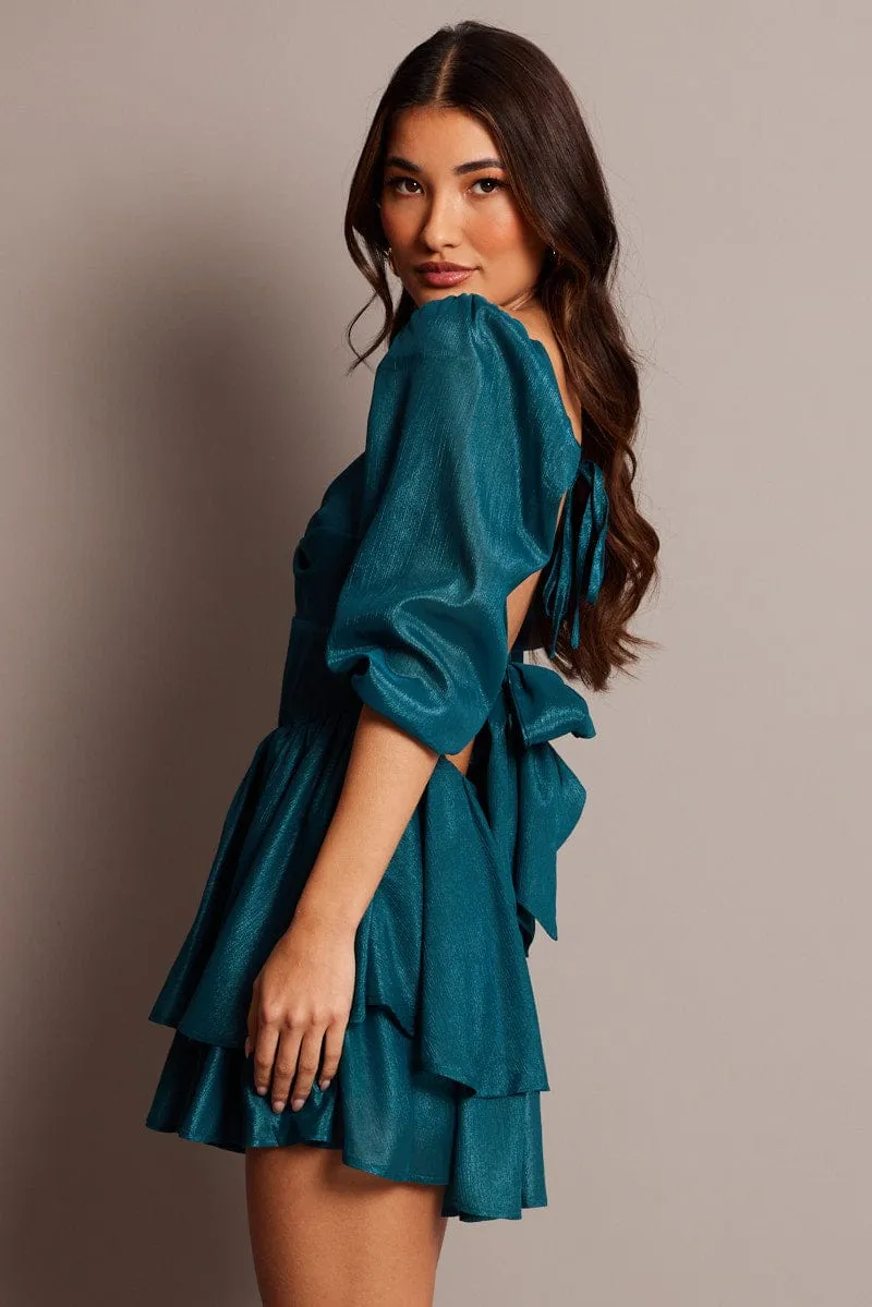 Blue Playsuit Twisted Front