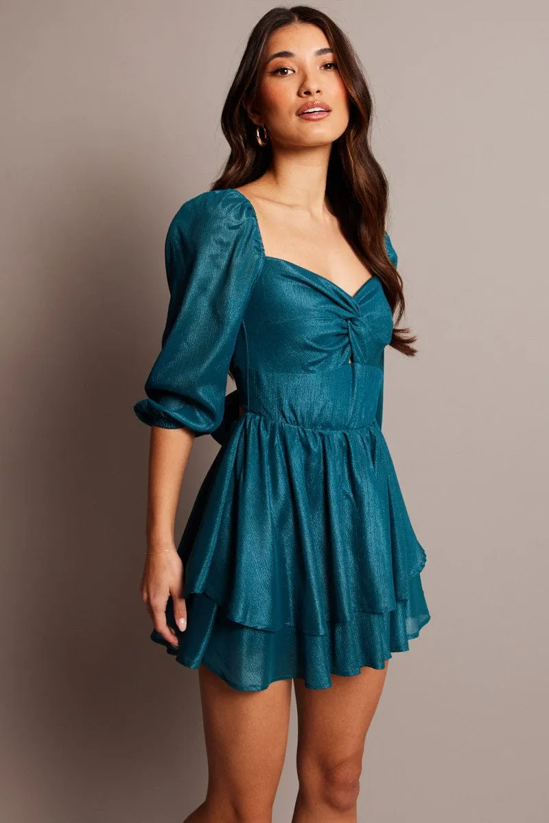 Blue Playsuit Twisted Front