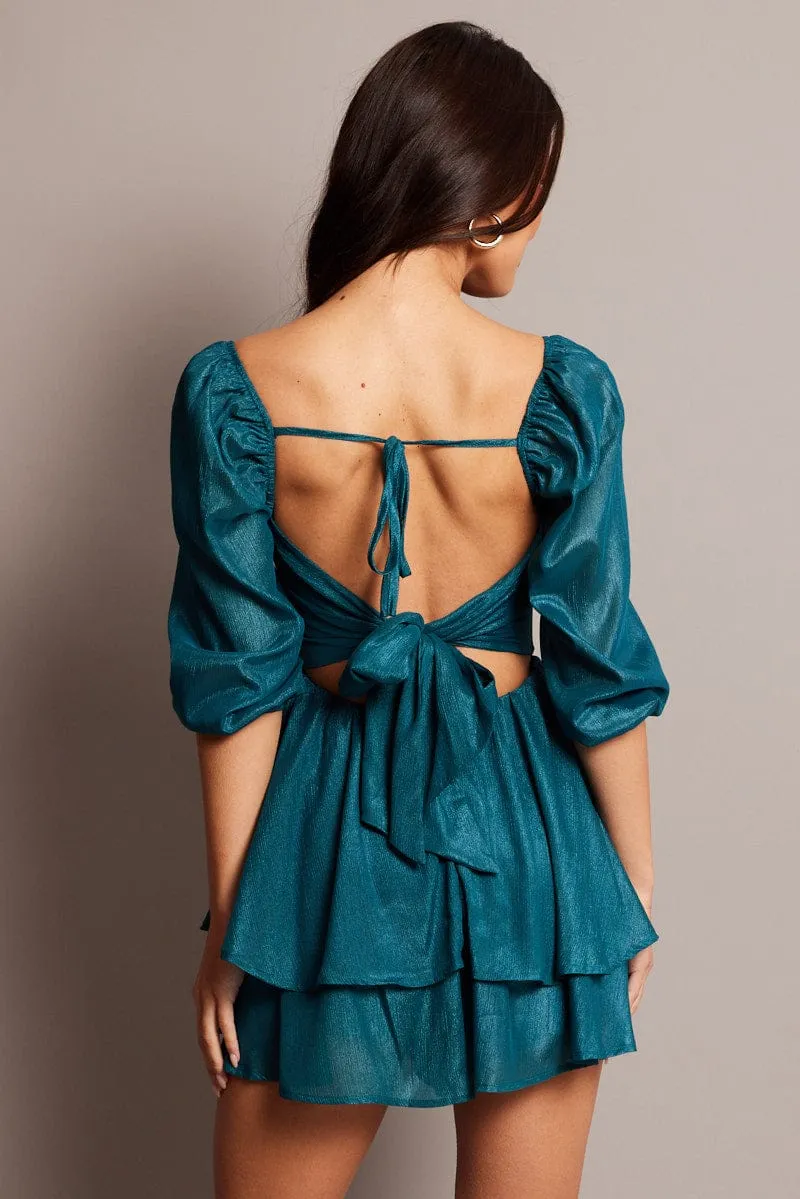 Blue Playsuit Twisted Front