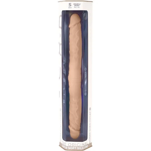 Dildo dublu SILEX-D Double Dong S Size. pentru dublă penetrare. reactiv la căldură. lungime 38.5 cm. culoarea pielii