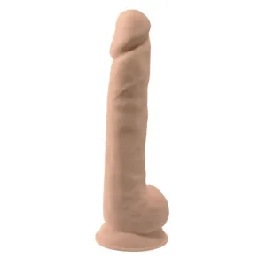 Dildo SILEX-D 15 Model 1. design realist cu testicule. reactiv la căldură. bază cu ventuză. lungime 38 cm. culoarea pielii