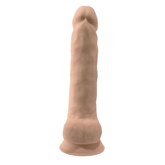Dildo SILEX-D 15 Model 1. design realist cu testicule. reactiv la căldură. bază cu ventuză. lungime 38 cm. culoarea pielii