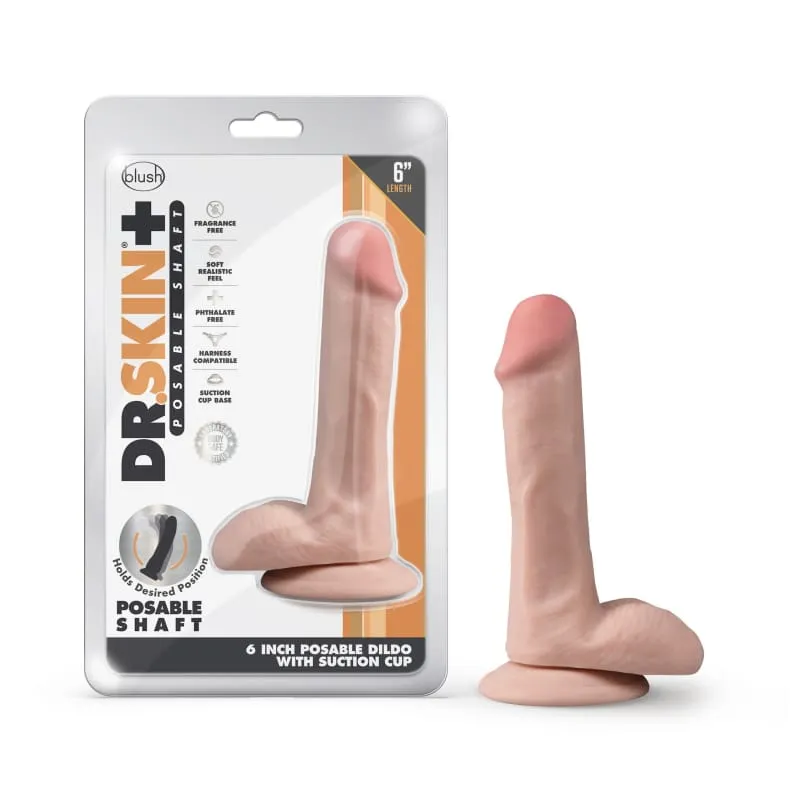 Dr. Skin Plus - 6 Inch Posable Dildo With Balls - Vanilla