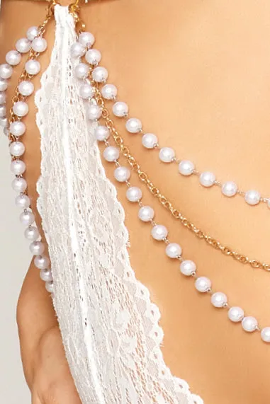 Draping Pearl & Chain Lace Teddy