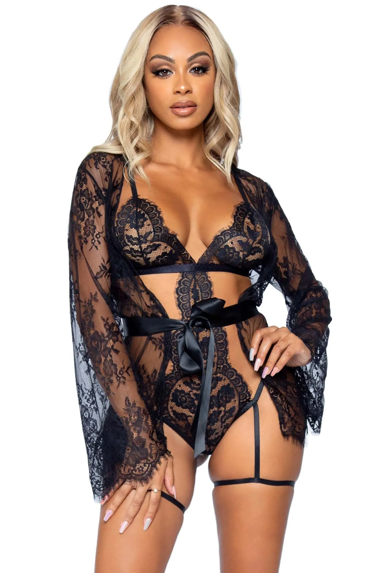 Eyelash Lace Teddy & Robe Set