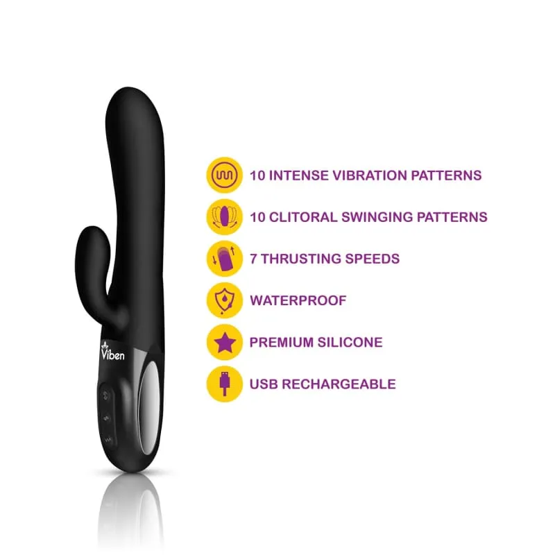 Hypnotic - Black - Thrusting Rabbit With Swinging Clitoral Stimulator