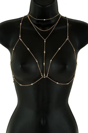 Metal and Rhinestone Body Chain Bra