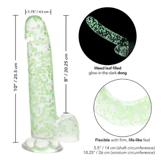 Naughty Bits I Leaf Dick Glow-In-The-Dark Weed Leaf Dildo - Green