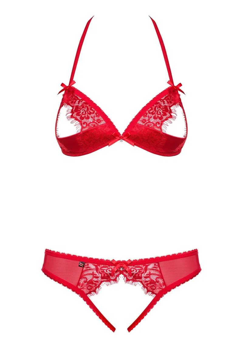 Obsessive 870 Spicy Cup-less Set  | Open Crotch | Multi Stretch | Padded Bra | Lace