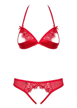 Obsessive 870 Spicy Cup-less Set  | Open Crotch | Multi Stretch | Padded Bra | Lace