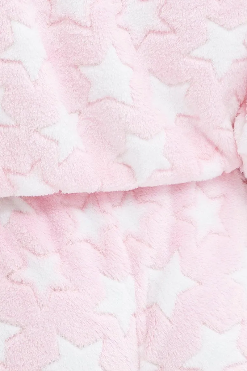 Pink Print Fluffy Pj Star Print Cosy Pyjama Set