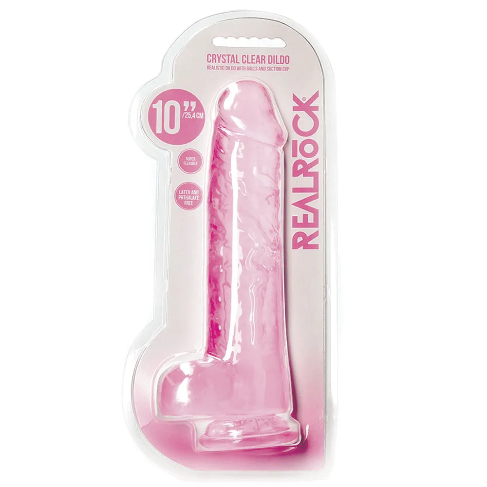 RealRock 10" Crystal Clear Realistic Dildo With Balls & Suction Cup