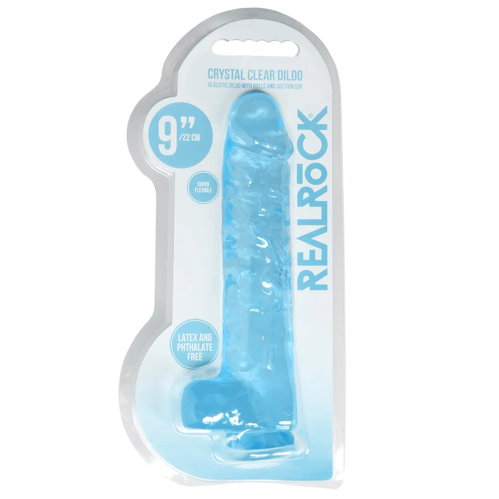 RealRock 9" Crystal Clear Realistic Dildo With Balls & Suction Cup