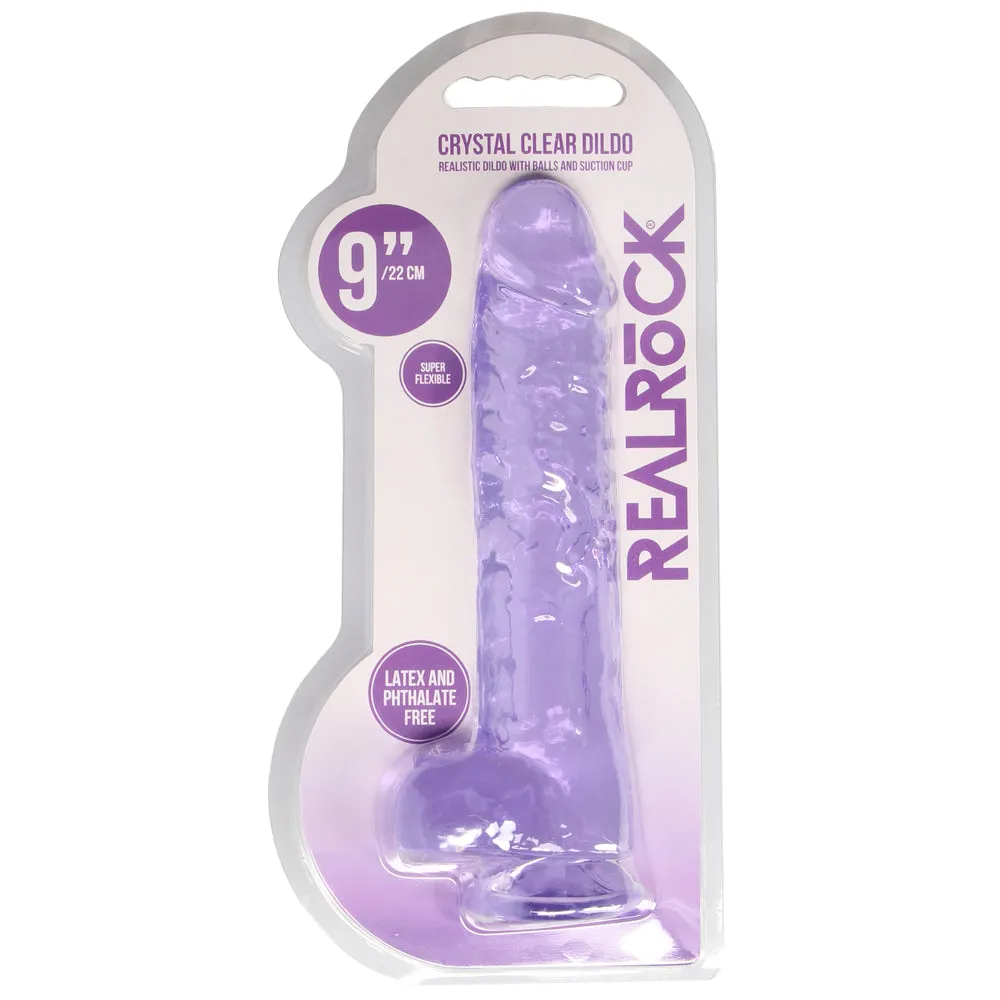 RealRock 9" Crystal Clear Realistic Dildo With Balls & Suction Cup