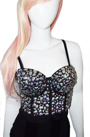 Rhinestone Bustier in Black/Rainbow