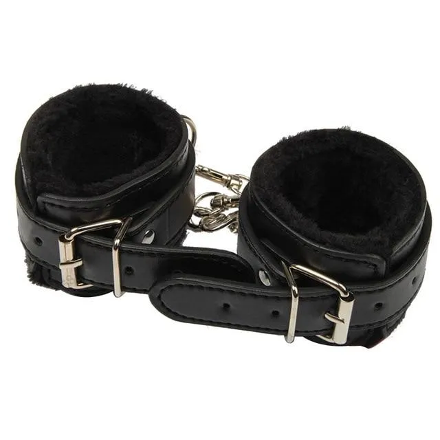 Sexy Adjustable PU Leather Plush Handcuffs