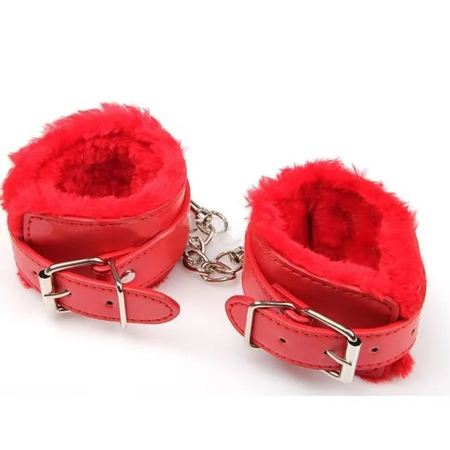 Sexy Adjustable PU Leather Plush Handcuffs