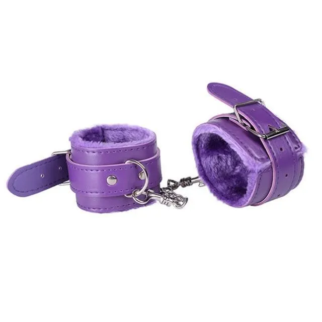 Sexy Adjustable PU Leather Plush Handcuffs