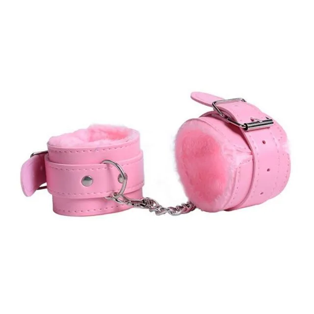 Sexy Adjustable PU Leather Plush Handcuffs