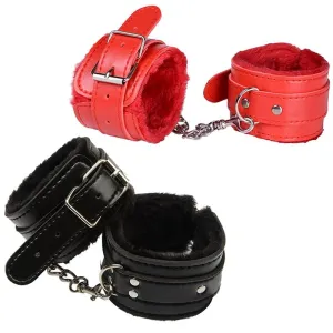 Sexy Adjustable PU Leather Plush Handcuffs
