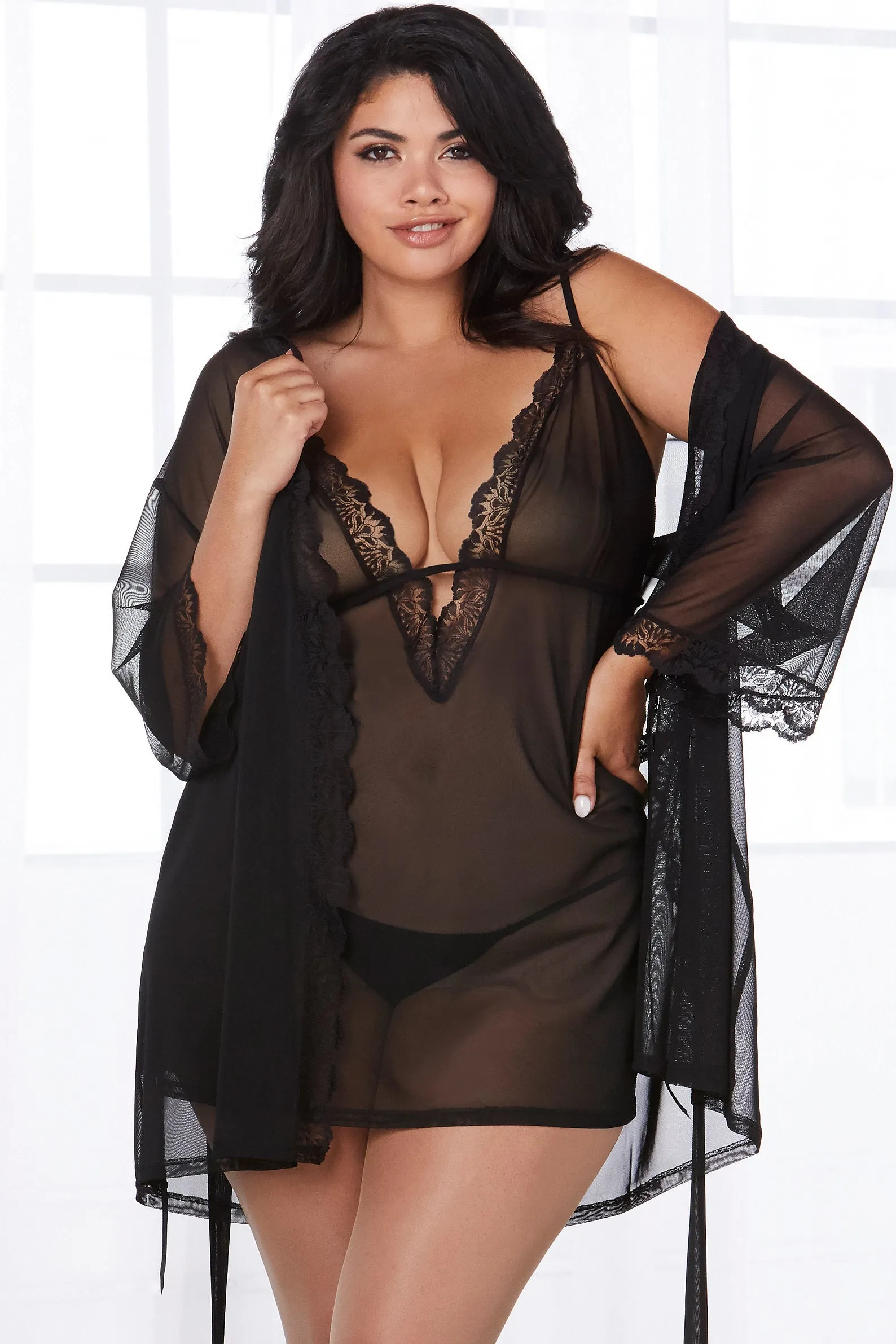 Sheer Mesh Chemise & Robe Set