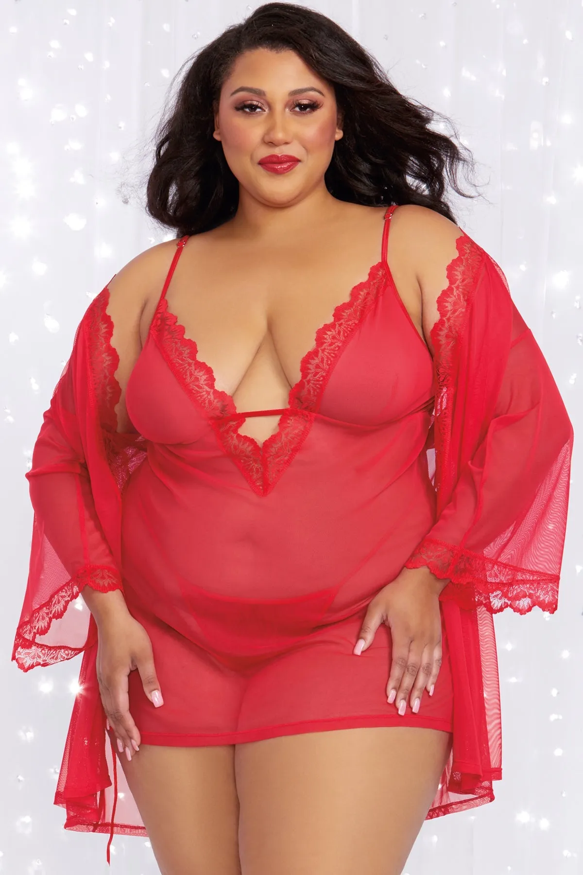 Sheer Mesh Chemise & Robe Set