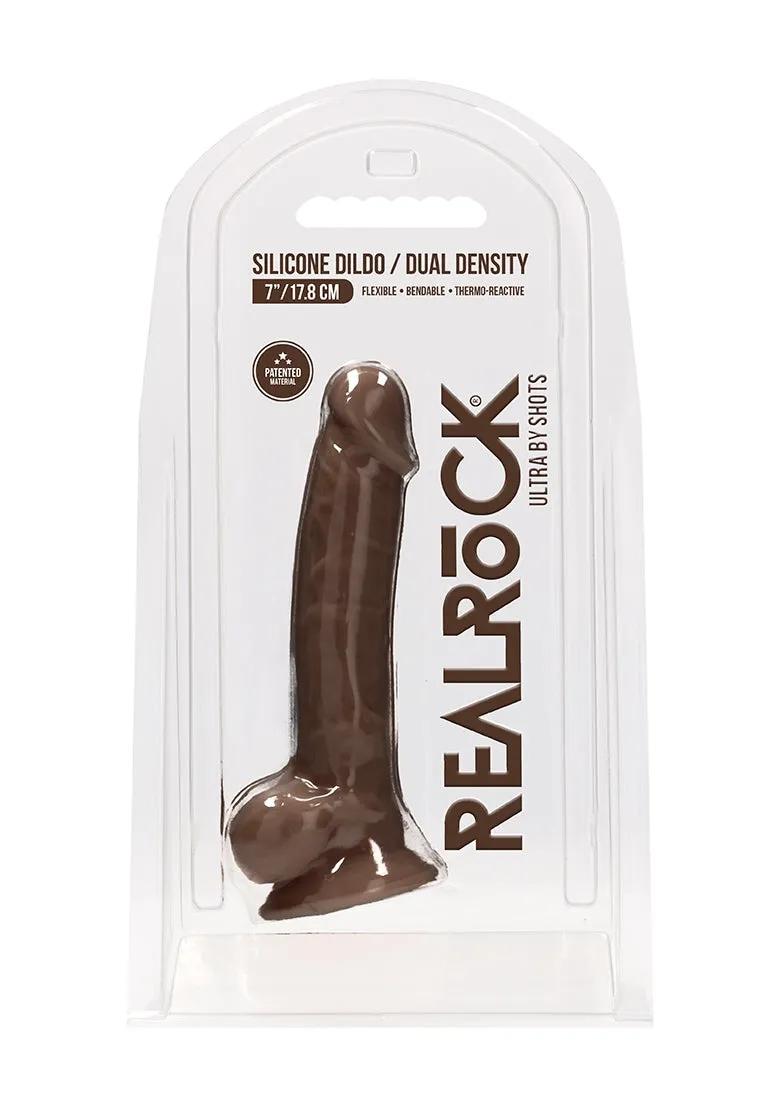 Silicone Dildo With Balls - 17.8 Cm - Brown
