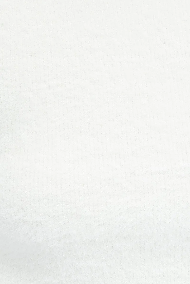 White Fluffy Knit Top Short Sleeve Crew Neck